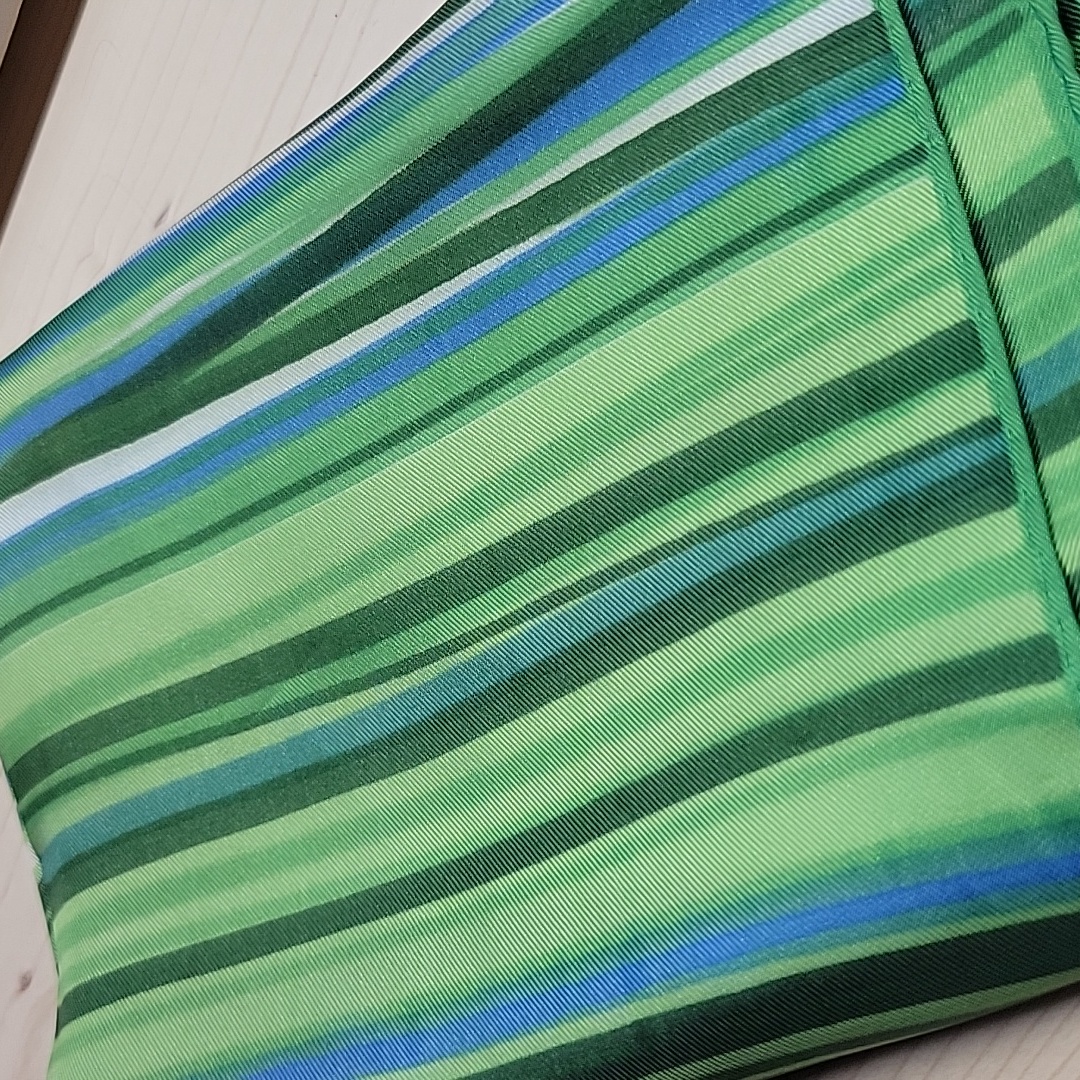 Gorgeous Green Striped 100 Silk Scarf